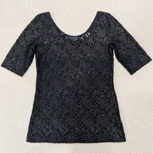 Banana Republic Sheer Lace Top Women's Medium Black Elbow Sleeve Romantic Goth